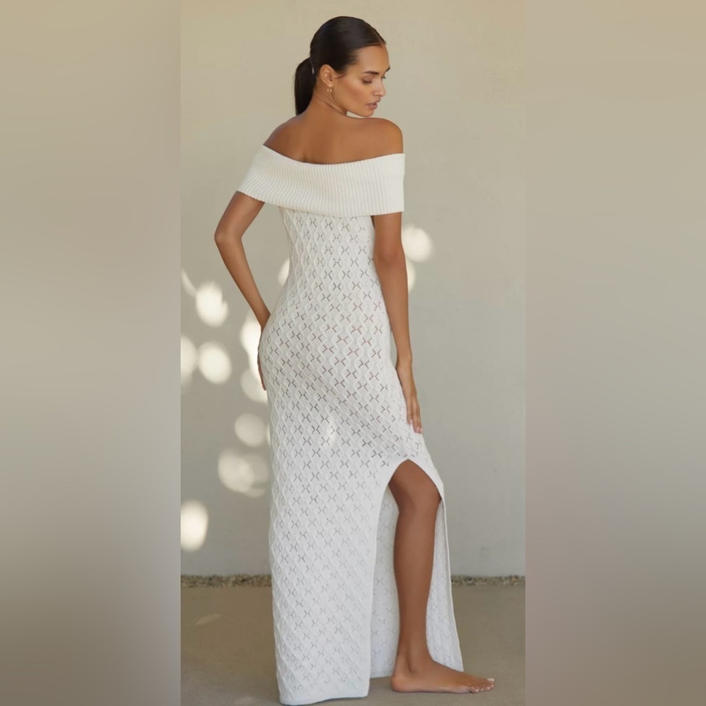 Anthropologie Tropics Off Shoulder Sweater Dress White - Picture 5 of 6